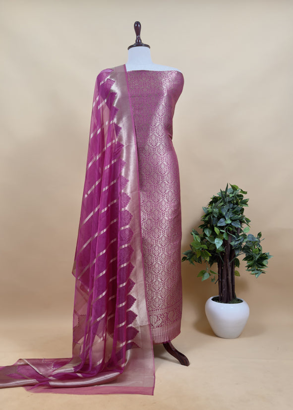 Banarasi Silk Brocade Suit With Organza Dupatta