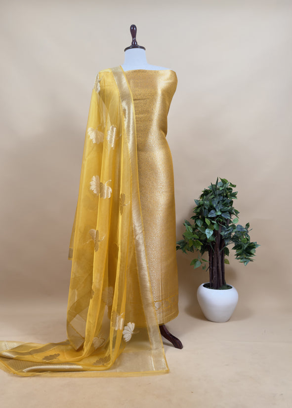 Purple Brocade Kurta With Organza Dupatta