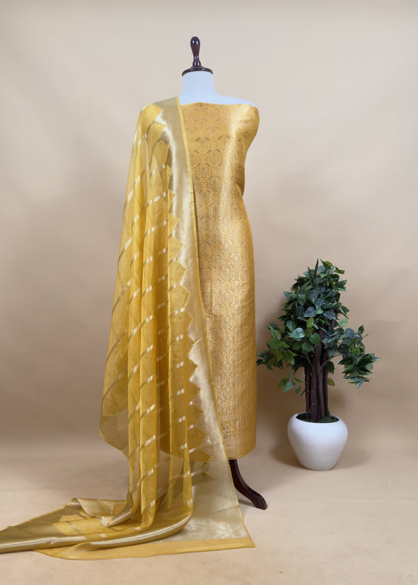 Banarasi Silk Brocade Suit With Organza Dupatta
