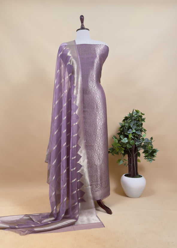 Banarasi Silk Brocade Suit With Organza Dupatta