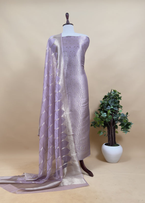 Banarasi Silk Brocade Suit With Organza Dupatta