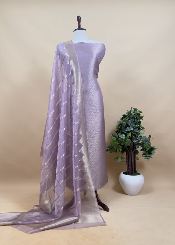 Brown Banarasi Silk Brocade Suit With Organza Dupatta