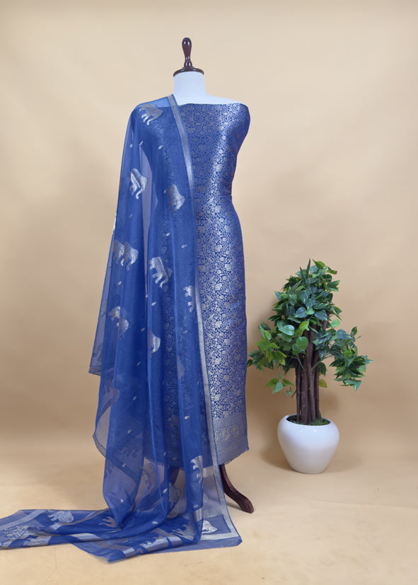 Purple Brocade Kurta With Organza Dupatta