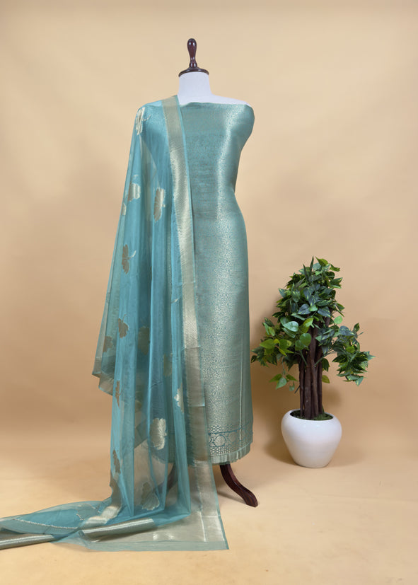 Purple Brocade Kurta With Organza Dupatta