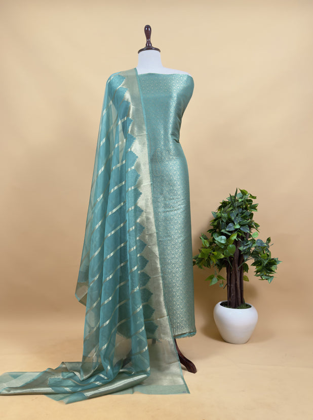 Brown Banarasi Silk Brocade Suit With Organza Dupatta