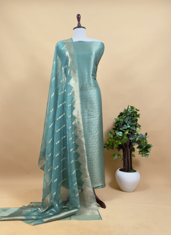 Brown Banarasi Silk Brocade Suit With Organza Dupatta