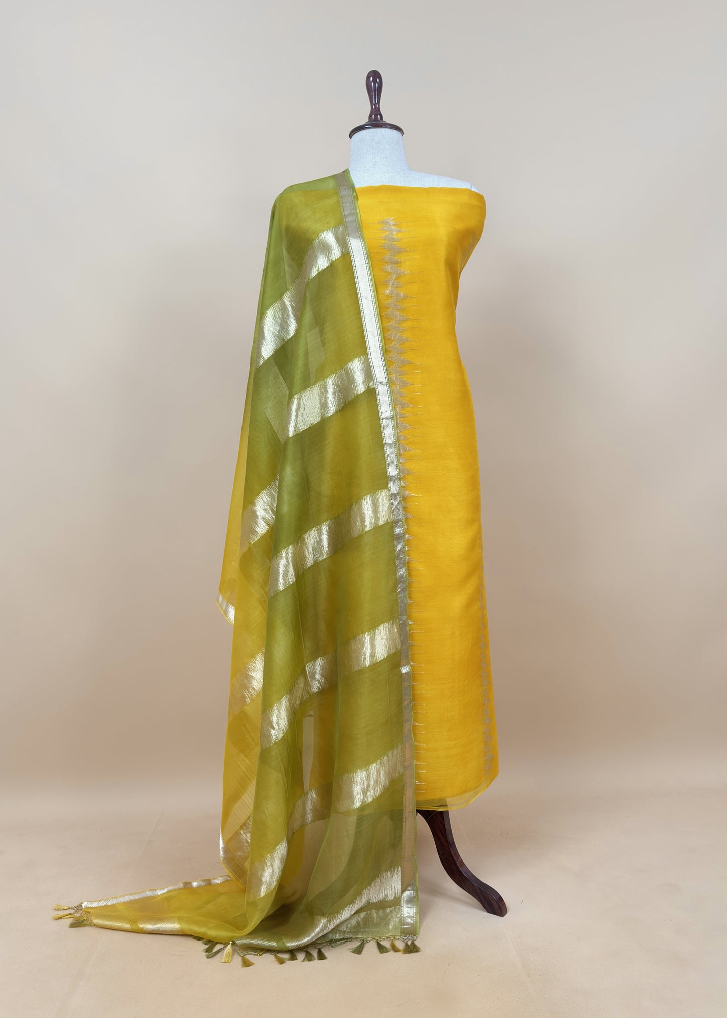 Orange Kalasheel Luxe Deep Orange Chiniya Silk With Gold Ikkat Weave