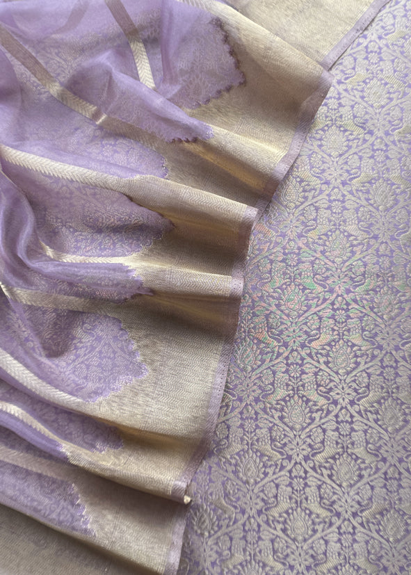 Purple Banarasi Silk Brocade Suit With Organza Dupatta