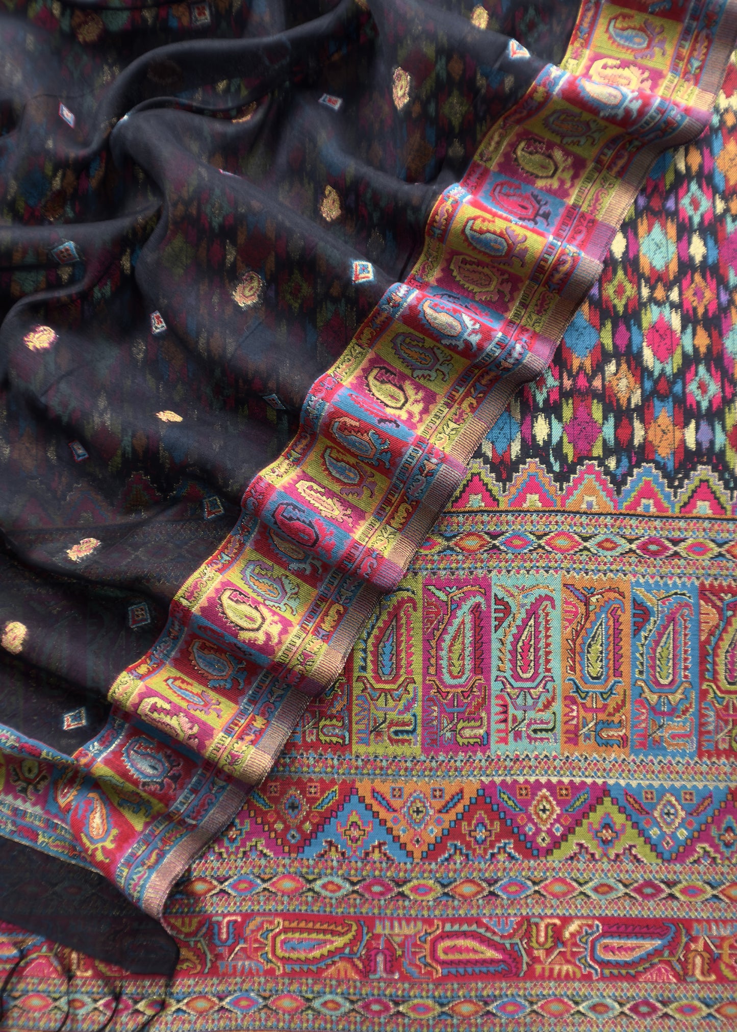 festive handwoven kani silk Suit Unstitched