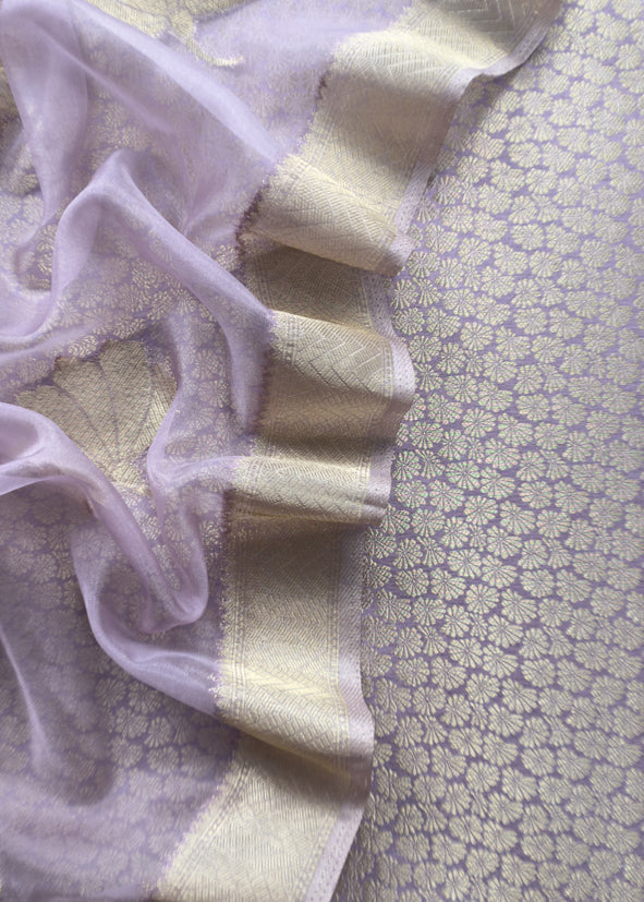 Purple Banarasi Silk Brocade Suit With Organza Dupatta