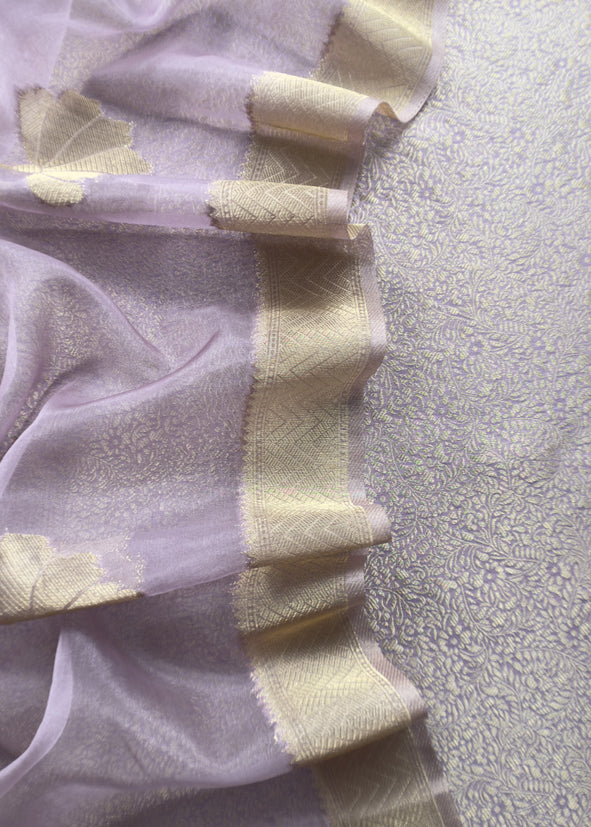Purple Brocade Kurta With Organza Dupatta