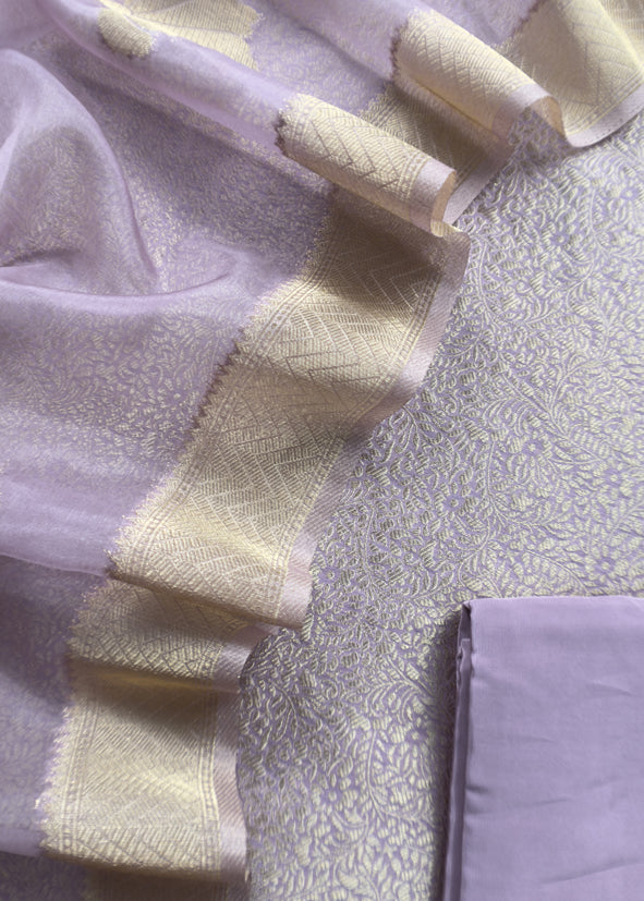 Purple Brocade Kurta With Organza Dupatta
