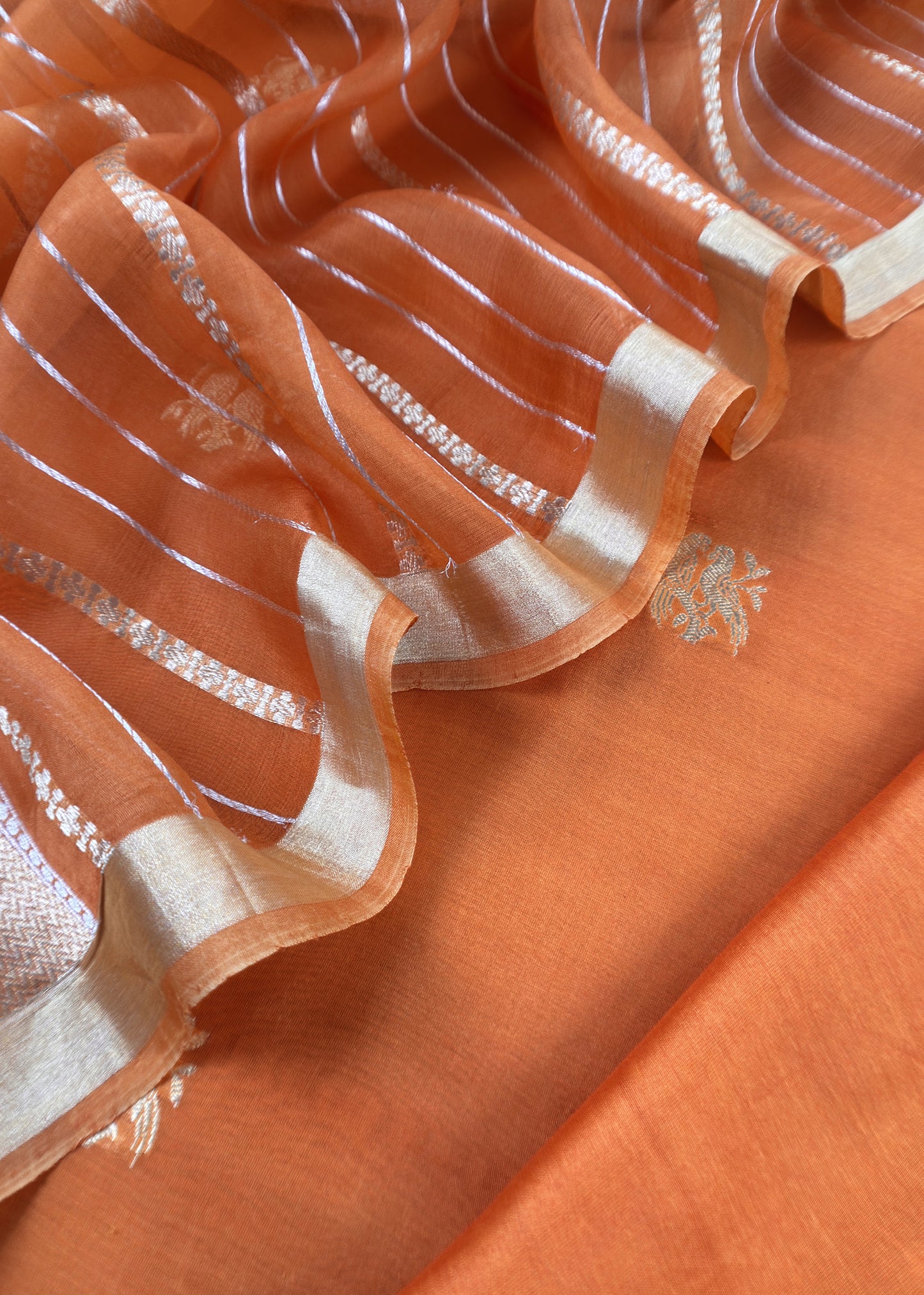 Orange Handloom Silk Kurta And Kora Silk Dupatta With Zari Weaving