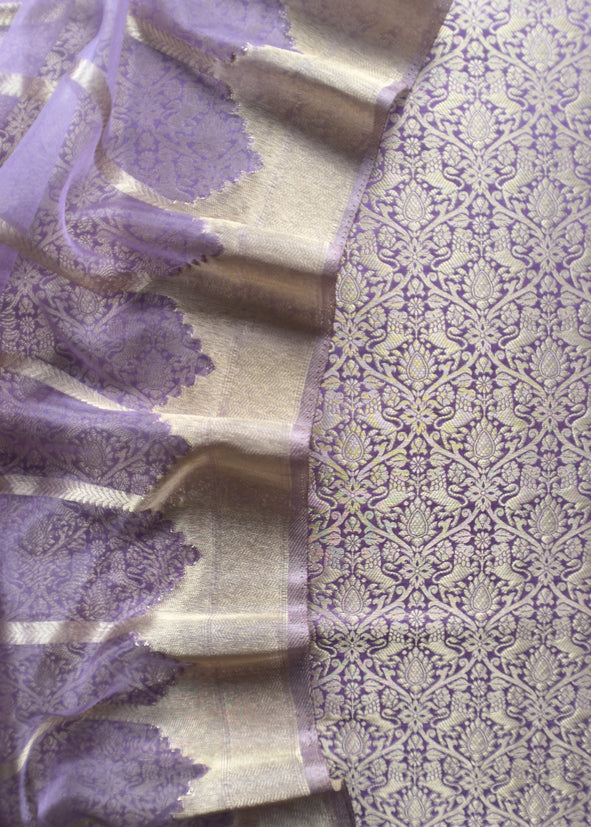 Banarasi Silk Brocade Suit With Organza Dupatta