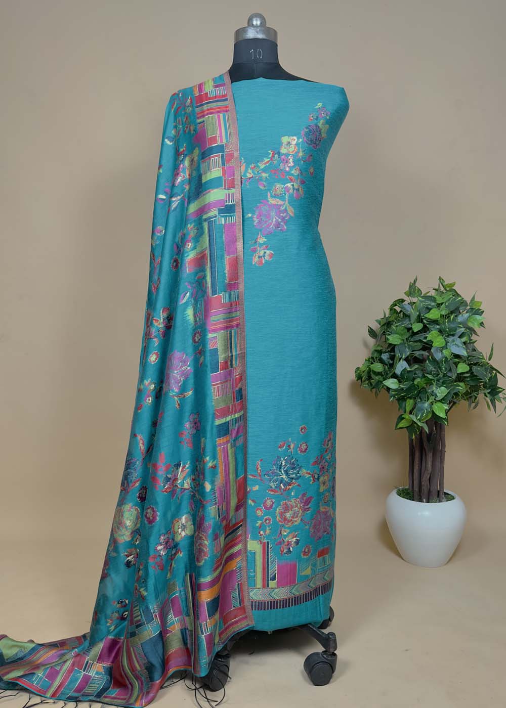 Handwoven Kani Zari Suit With Orange Contrast Dupatta