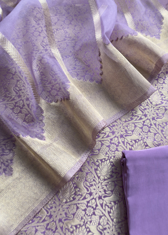 Banarasi Silk Brocade Suit With Organza Dupatta
