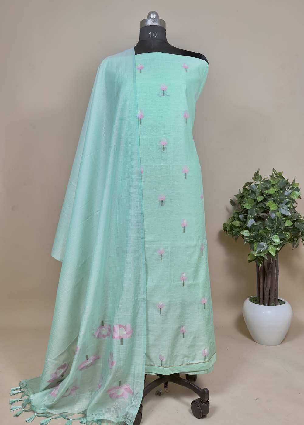 Yellow Chanderi Silk Suit With Jamdani Weaves