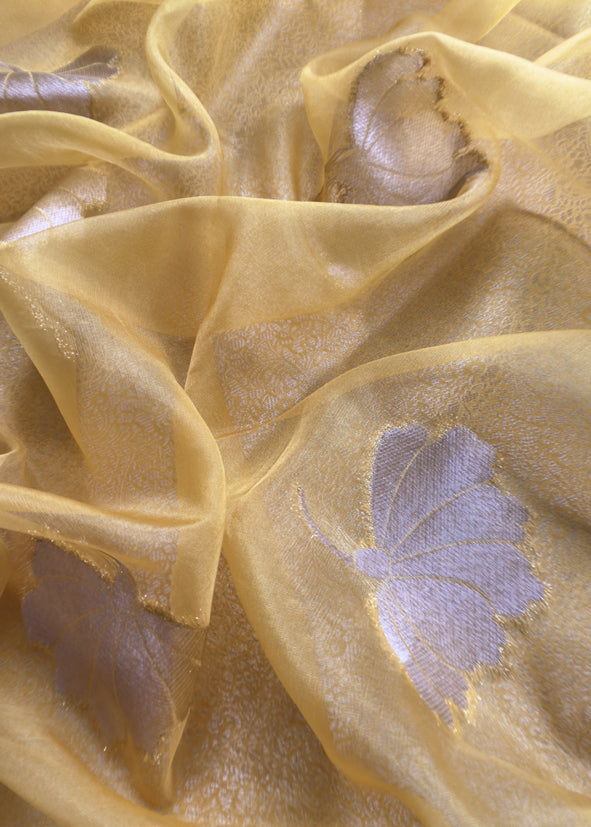 yellow Brocade Kurta With Organza Dupatta