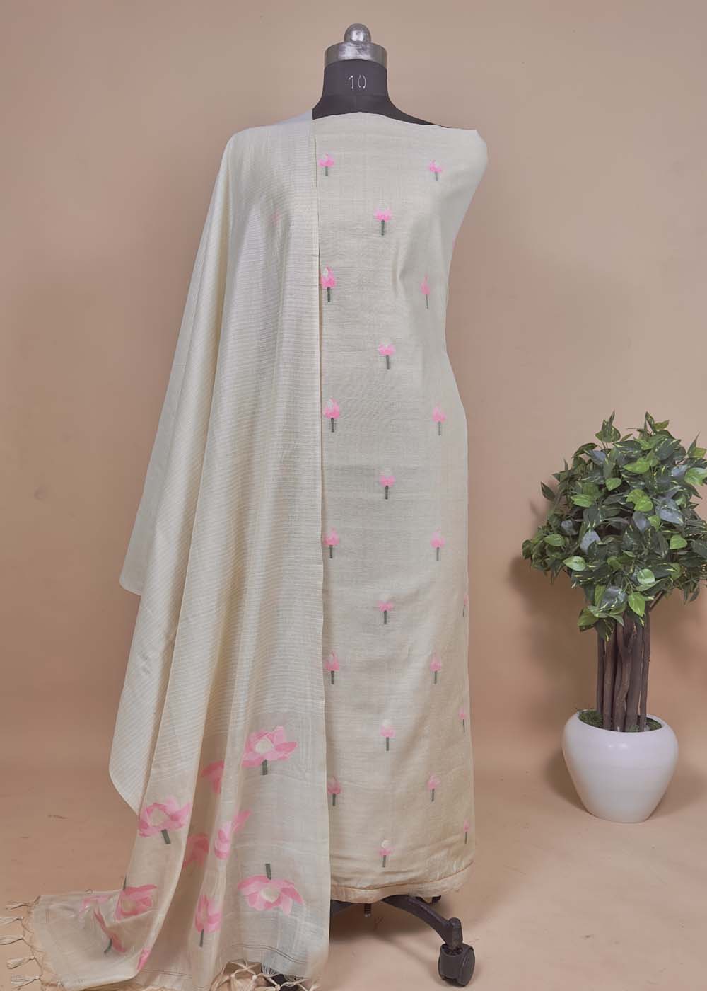 Yellow Chanderi Silk Suit With Jamdani Weaves
