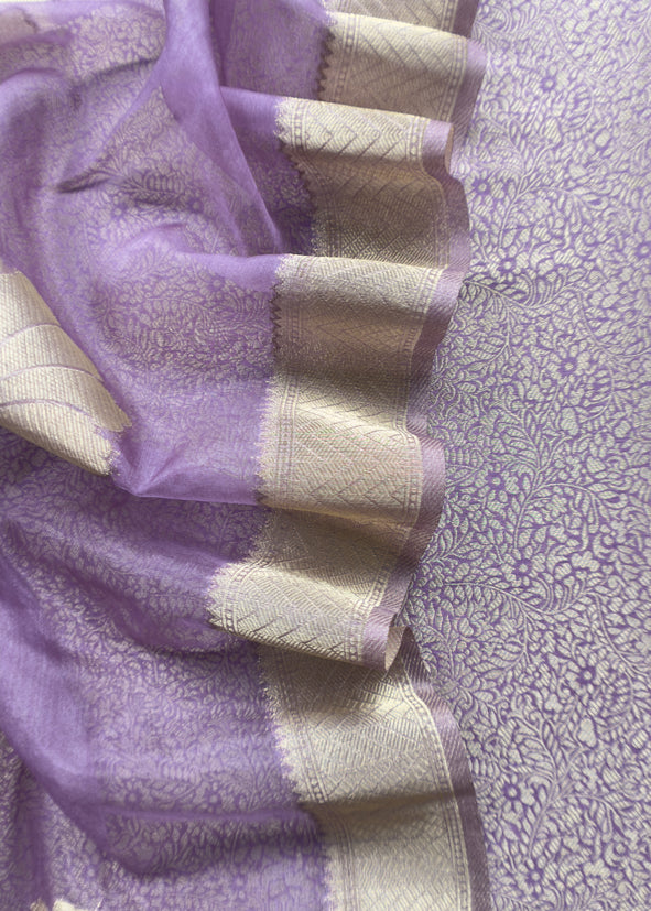 Purple Brocade Kurta With Organza Dupatta