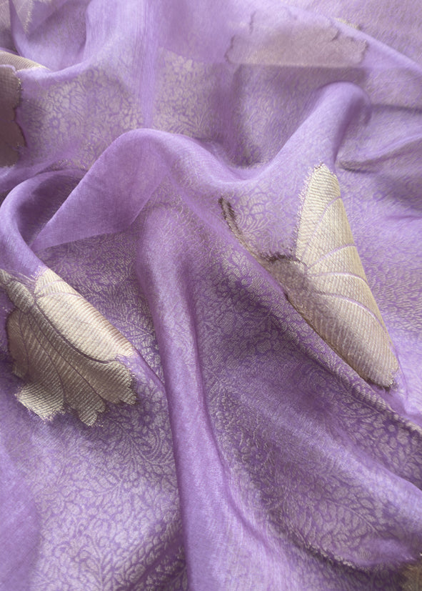 Purple Brocade Kurta With Organza Dupatta