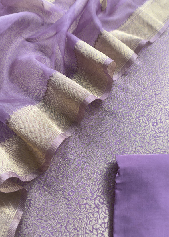 Purple Brocade Kurta With Organza Dupatta