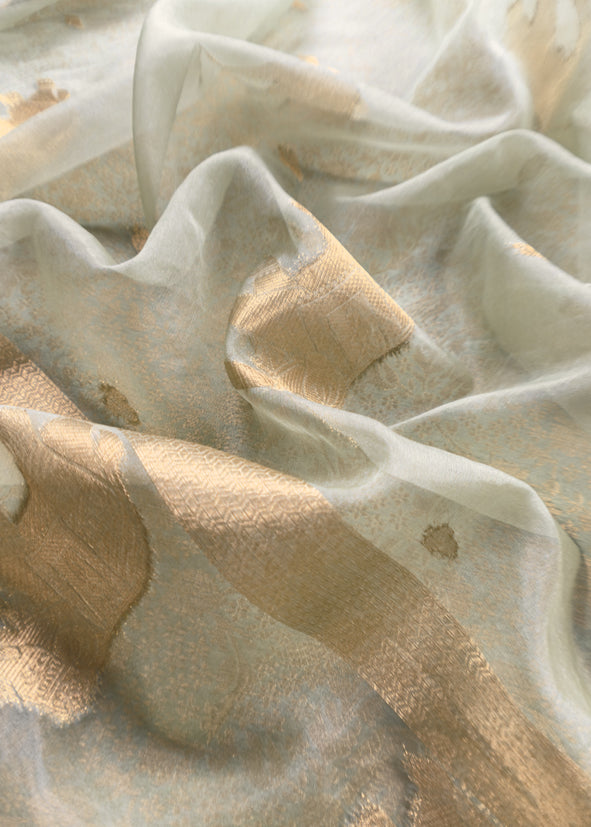 Sage Green Brocade Kurta With Organza Dupatta