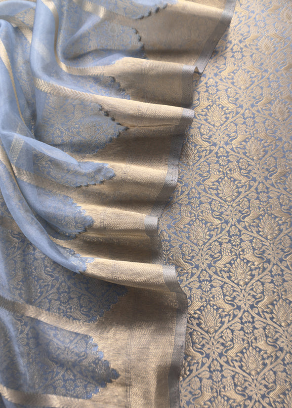 Banarasi Silk Brocade Suit With Organza Dupatta
