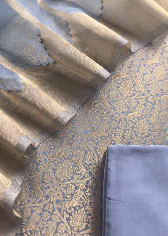 Banarasi Silk Brocade Suit With Organza Dupatta