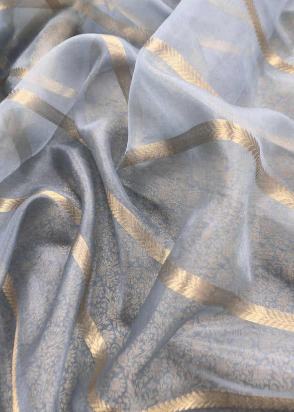 Sky Blue Brocade Kurta With Organza Dupatta