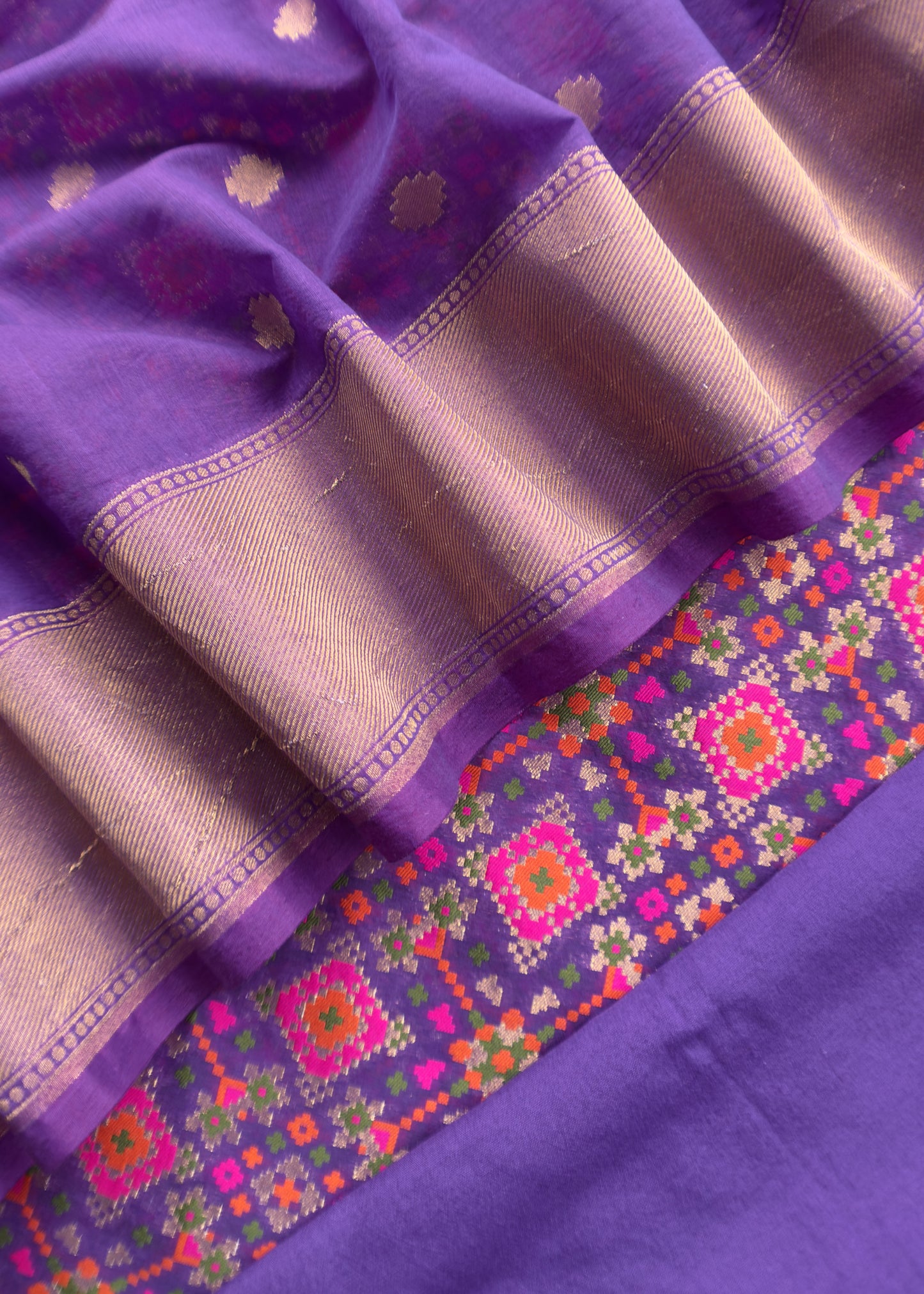Purple Handwoven Unstitched Patola Suit in Pure Cotton
