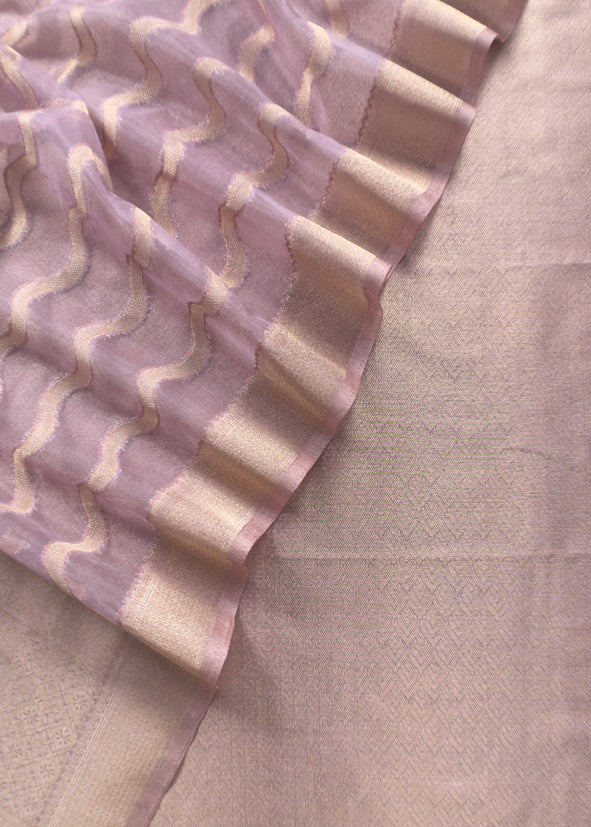 Pink Tissue Brocade Silk Unstitched Suit With Zari Weaving