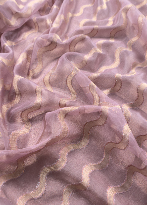 Pink Tissue Brocade Silk Unstitched Suit With Zari Weaving