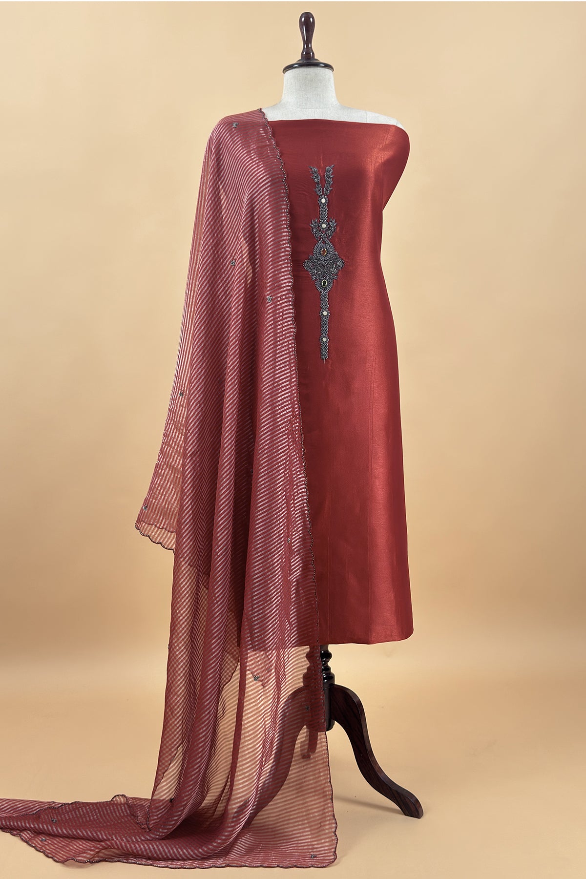Premium quality silk suit with tissue silk dupatta