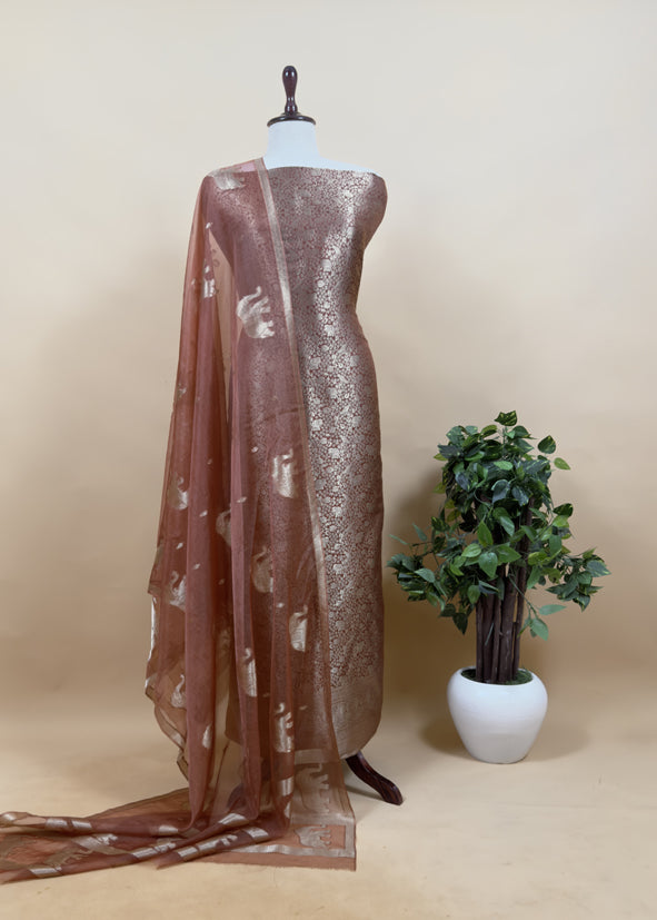 Purple Brocade Kurta With Organza Dupatta