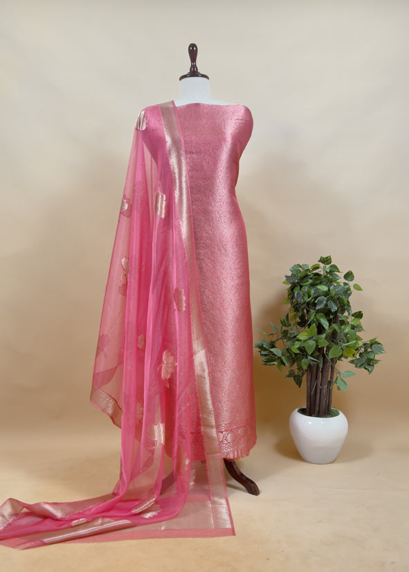 Purple Brocade Kurta With Organza Dupatta