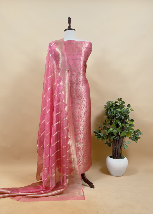 Banarasi Silk Brocade Suit With Organza Dupatta