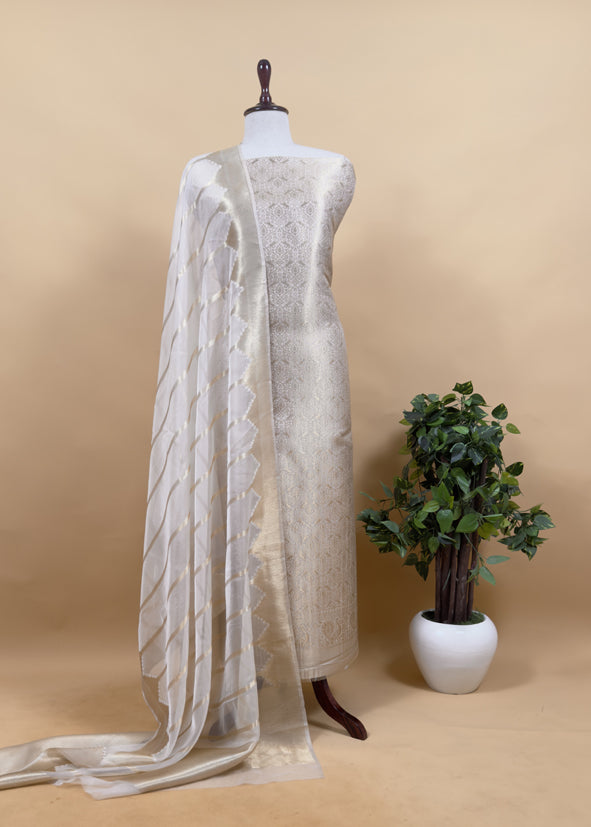 Banarasi Silk Brocade Suit With Organza Dupatta