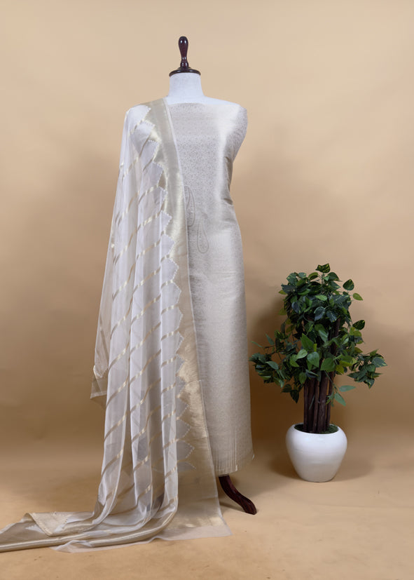 Brown Banarasi Silk Brocade Suit With Organza Dupatta