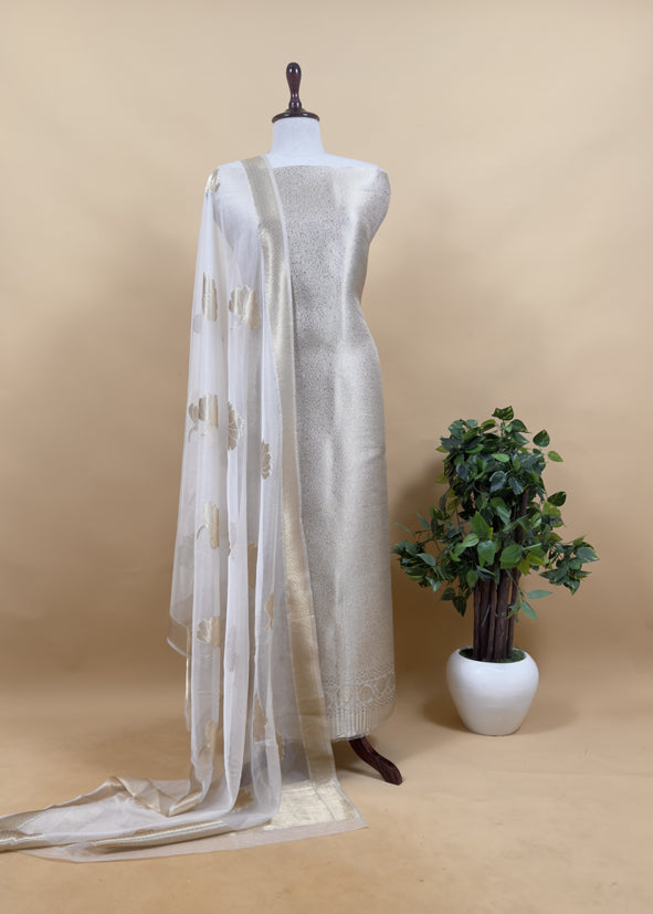 Purple Brocade Kurta With Organza Dupatta