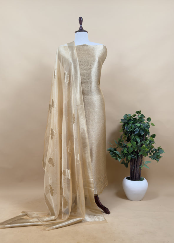 Purple Brocade Kurta With Organza Dupatta