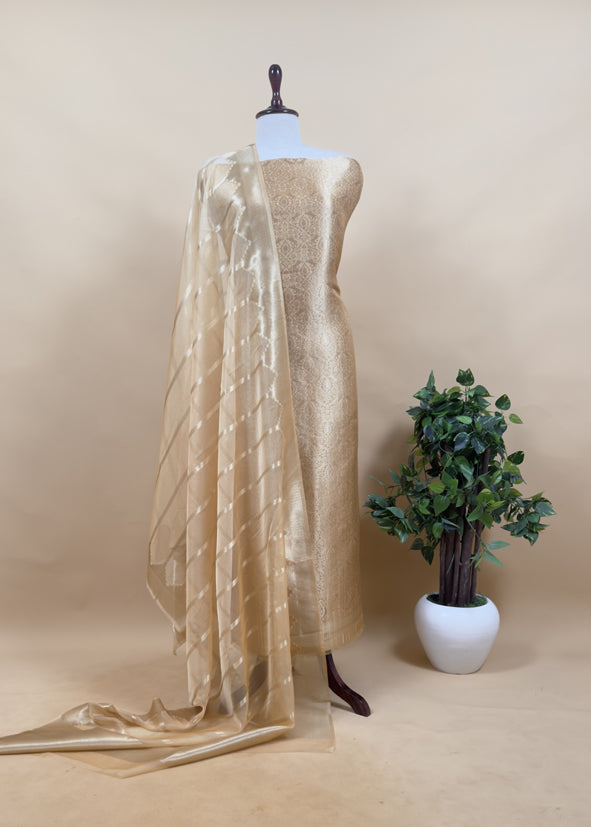Banarasi Silk Brocade Suit With Organza Dupatta
