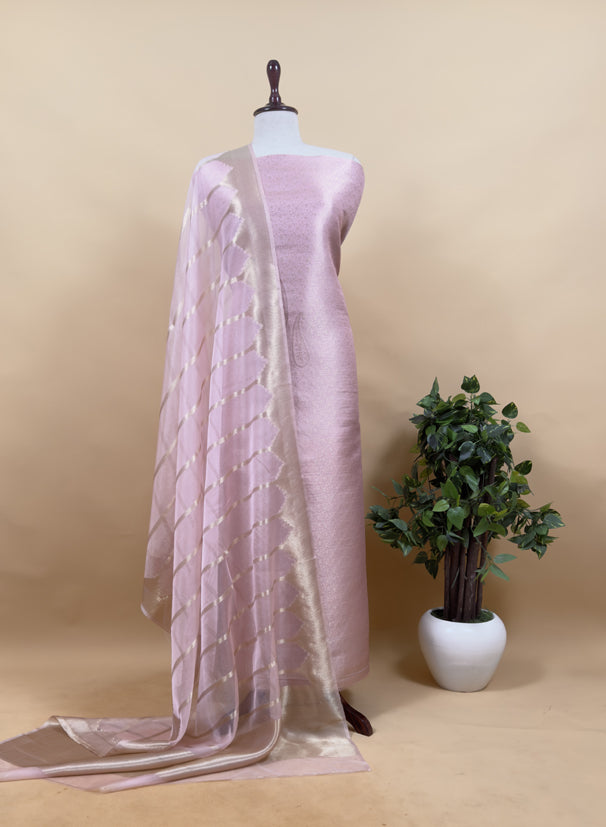 Brown Banarasi Silk Brocade Suit With Organza Dupatta