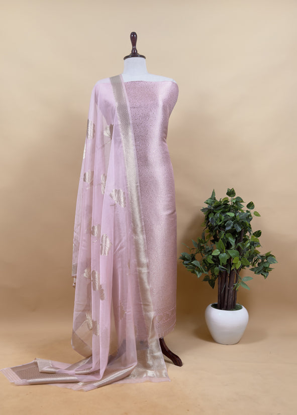 Purple Brocade Kurta With Organza Dupatta