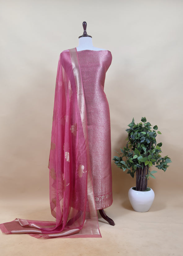 Purple Brocade Kurta With Organza Dupatta