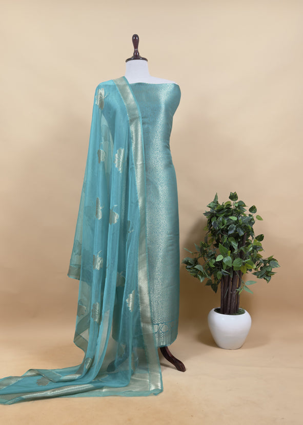 Purple Brocade Kurta With Organza Dupatta