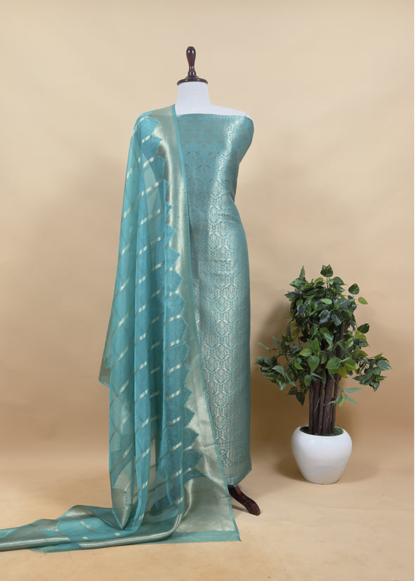 Banarasi Silk Brocade Suit With Organza Dupatta