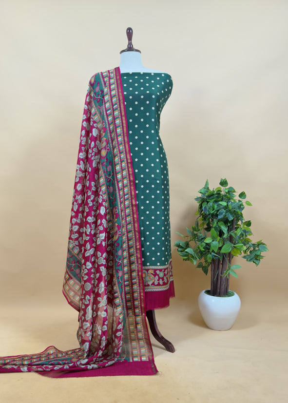 Black And Red Pure Maheshwari Silk Unstitched Suit With Madhubani Dupatta