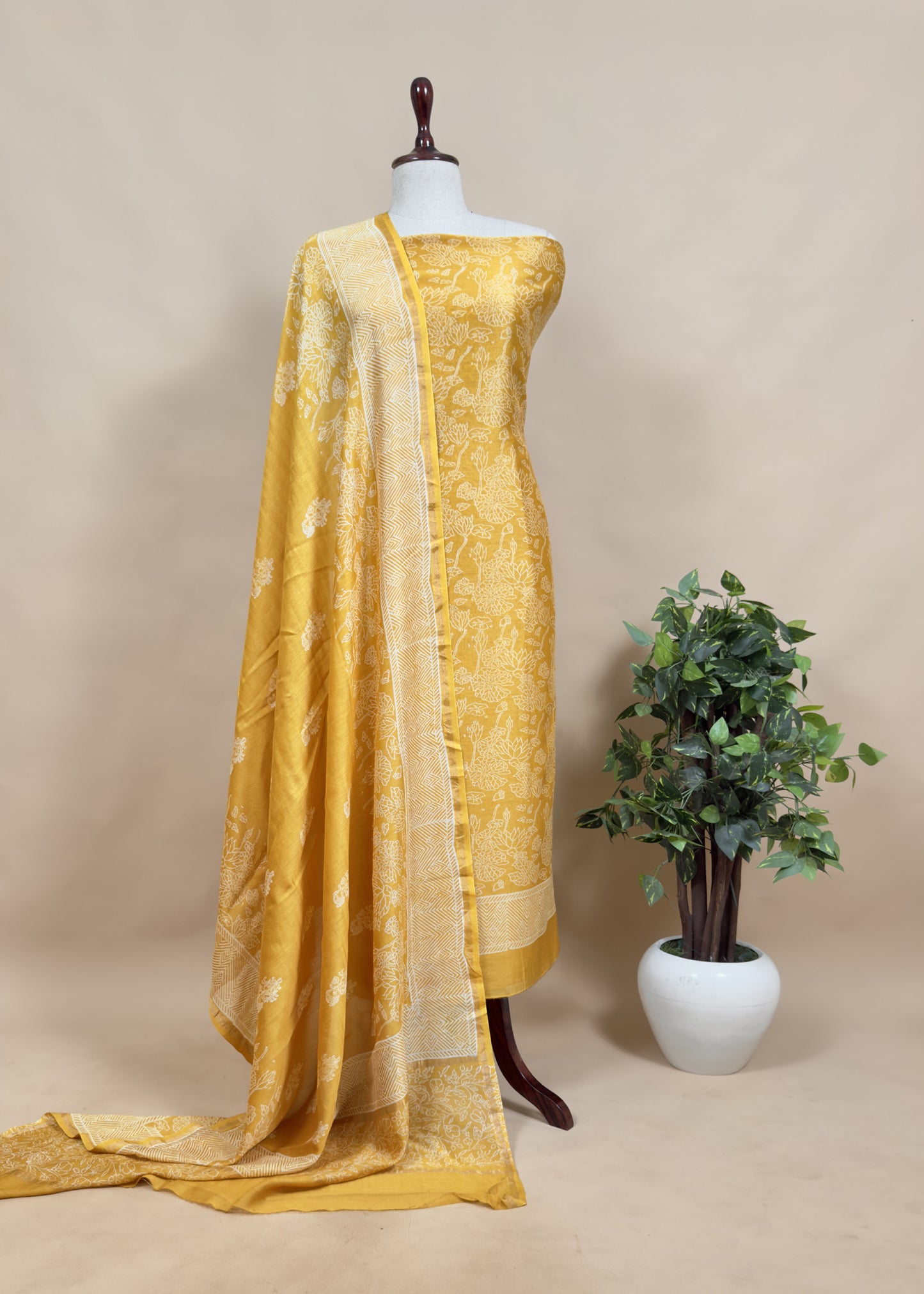 Mehandi Green Maheshwari Suit With Block Printing