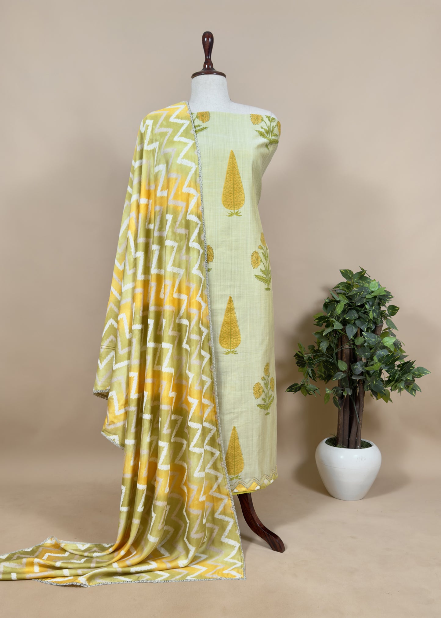 Pink Chanderi Hand-Block Print Unstitched Suit